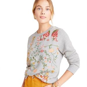 Womens Anthropologie Maeve Embroidered Gray Sweatshirt|Long sleeve|Size 1X
